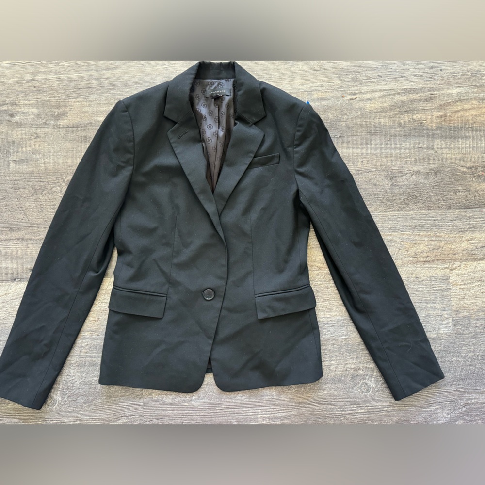 Ann Taylor Blazer Jacket Long Sleeve Lined One Button Work Suit Black‎ Sz 0
